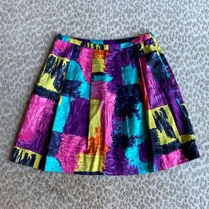 Trina Turk Multicolored Abstract Print Pleated A-Line Skirt, size 8